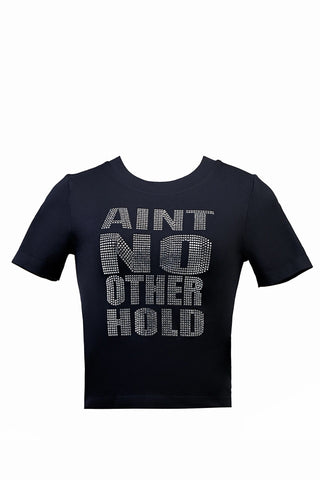 Ericka J Aint No Other Hold black rhinestone crop top